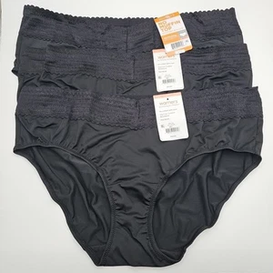 Warners HIPSTER Black PANTIES Size 10 / 3XL Microfiber with Lace Womens 3-PAIR - Picture 1 of 7