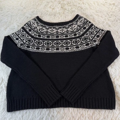 Suéter tejido de lana geométrico American Eagle Fair Isle negro blanco mediano para mujer Foto 1 de 4
