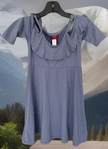 1st Kiss Dress Girls Sz 7/8 Blue Fit& Flare Short Sleeve Open Shoulder (YG-11) - Picture 1 of 8