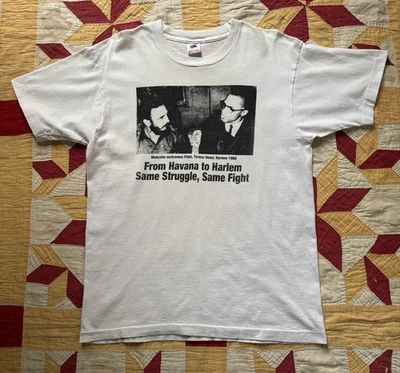 Vintage 90s Malcolm X Fidel Castro T Shirt Activism Black Power Size Large USA - Image 1 of 4