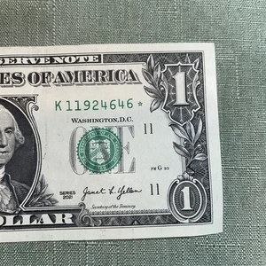 $1 Dollar Bill Star Note Serial Number K11934646* 2021 Uncirculated! - Picture 1 of 4