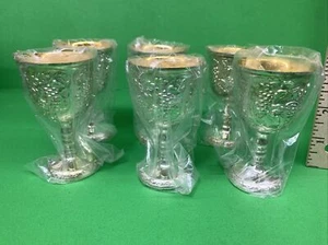 Vintage Ornate Silver Metal Gold Lined Japanese Pedestal Sake Cup Small 6 New - Picture 1 of 6