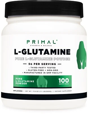 Primal L-Glutamina en Polvo (500 Gramos, 100 Porciones) | Glutamina Pura Sin Sabor Foto 1 de 4