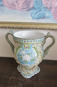 Unmarked Nippon Japan Hand Painted Porcelain Handled Vase Moriage Blue Flowers - Picture 1 of 10