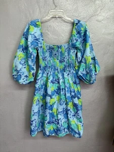 Abito Urban Outfitters taglia XS misto lino cotone collo quadrato/schiena smock top - Foto 1 di 9