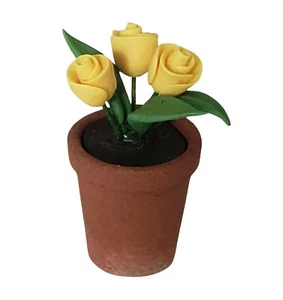 Miniature Dollhouse Yellow Roses Plants Flowers in a Pot 1:12 Scale New - Imagen 1 de 1