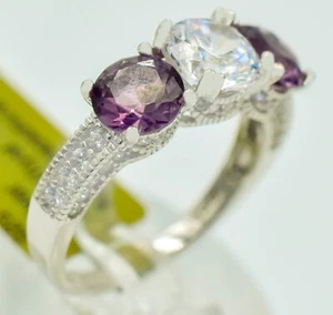 LAB CREATED AMETHYST  & WHITE SAPPHIRE RING .925 Sterling Silver - NEW WITH TAG - Picture 1 of 6
