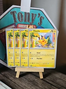 4 x Pikachu - 018/091 - Häufig - Scharlachrot & Violett: Paldeanische Schicksale - Pokemon - Bild 1 von 8