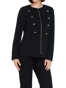 DENNIS BASSO Size XXS Luxe Crepe Zip Front Military Jacket w/Trim BLACK - Picture 1 of 3