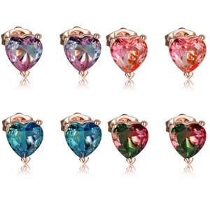 Square 4 pair Set Yellow Citrine Garnet Gemstone Women Girl Silver Stud Earrings - Picture 1 of 8