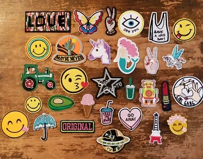 Patches Lot of 30 Total Iron-On New Patch Fashion Embroidered Never Used - Image 1 of 4