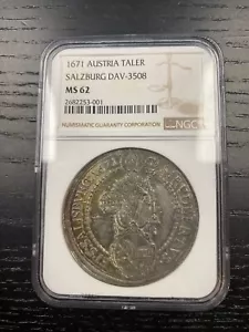 1671 Austria Taler Salzburg DAV-3508, MS62 Rare Coin - Picture 1 of 2