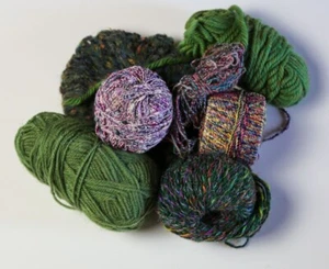 Green and Purple Fiber Arts Yarn Bundle Specialty Lot for Arts & Crafts Projects - Picture 1 of 1