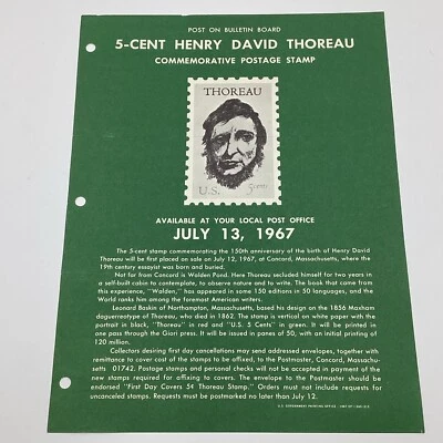 1967 5¢ Henry David Thoreau Commemorative Postage Stamp FDC Bulletin Advertising - Image 1 of 4