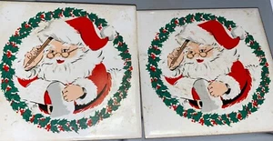 Vintage Santa Tile Trivet Checking List Jasco Christmas Lot of 2 - Picture 1 of 5