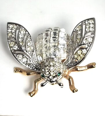 Prendedor/broche vintage gordito Art Deco cristal estrás mosca patas doradas ¡tan lindo! Foto 1 de 4