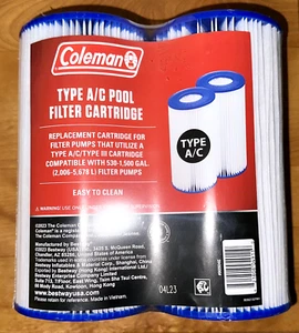 Coleman Type A/C Pool Filter Cartridge 2 Pack Replacement Cartridge Sealed & New - Picture 1 of 2