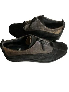 STUART WEITZMAN Black Suede Leather Shimmer Zip Wedge Flats Loafers 6 NEW - Picture 1 of 12