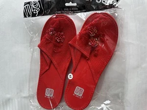 New Women's Chinese Mesh Slipper Floral Embroidered House Slipper Red 34-39 - Picture 1 of 6