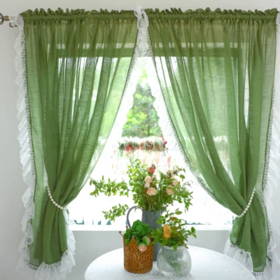 Lace Tulle Half Curtains French Balcony Kitchen Curtains Valance Rod Pocket - Image 1 of 4