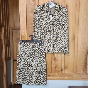 St. John Leopard Print Wool Blazer & Skirt Set, Size 4, Brown, Black, & Gold - Picture 1 of 14