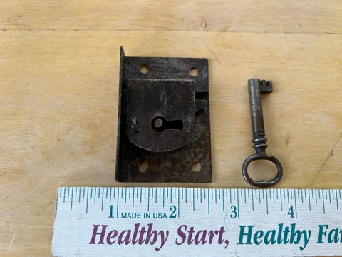 Working Salvaged Antique Cabinet / Drawer Lock & Barrel Key, Free S/H Cover