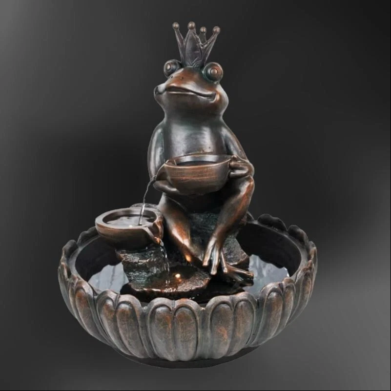 Frog Prince Garden Fountain with LED 40cm Bronze Resin Outdoor Feature - Image 1 of 1