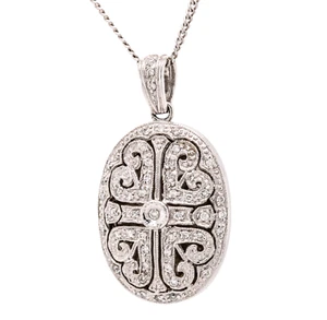 14k White Gold Diamond Locket Pendant Necklace - Picture 1 of 7