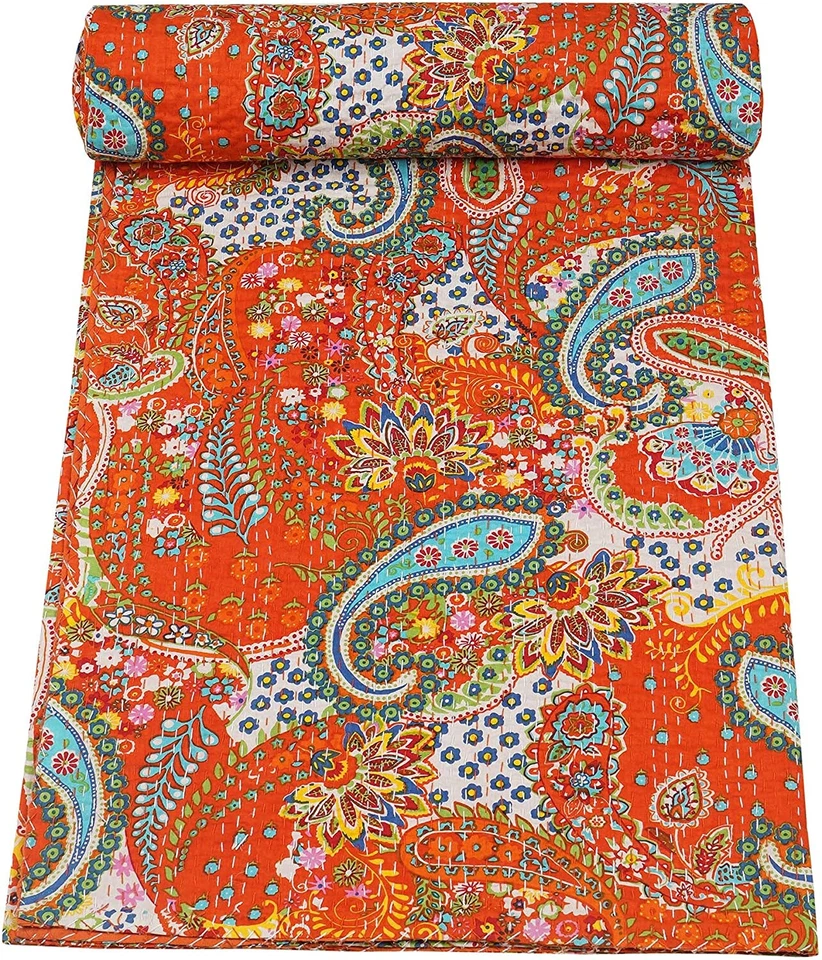 Paisley Print Handwoven Cotton Kantha Quilt , Village Gudri , Bedspread, Blanket - Image 1 of 1