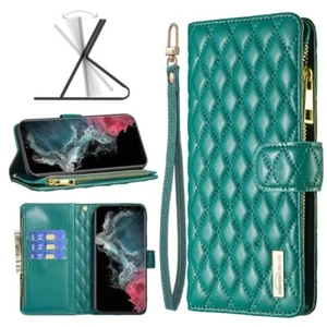 For Samsung Galaxy S22 S23 Plus Ultra Diamond Quilted Leather Zipper Wallet Case - Picture 1 of 8