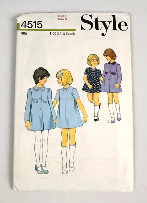 1973 Style 4515 Sewing Pattern Childs Coat and Dress Size 5 Vintage - Image 1 of 4