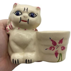Vintage cat ceramic succulent planter hand painted kitty - Picture 1 of 13