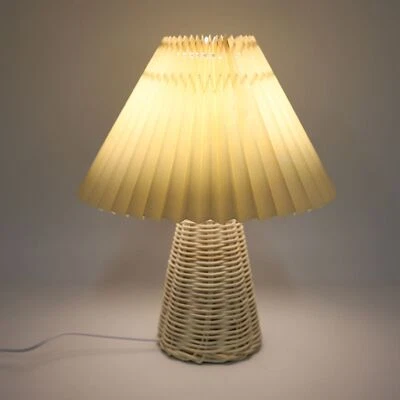 Lámpara de Mesa Plisada con Control Remoto Moderna Beige Tela Pantalla Base Ratán Foto 1 de 4