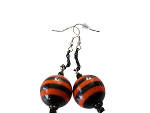 Orange and Black Earrings Long Acrylic Lightweight Goth Steampunk 20mm BUBBLEGUM - Picture 1 of 2