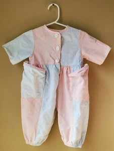 Maggie Mackall 9M Vintage Strampler Longall 90er Kindermode Streifen Taschen - Bild 1 von 10