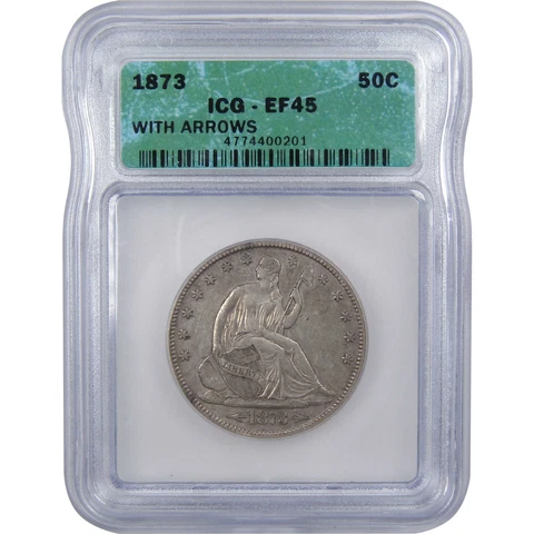 1873 Arrows Seated Liberty Half Dollar EF 45 ICG Silver 50c SKU:I918 Cover