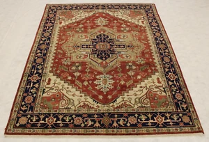 8x10 indischer Serapi traditioneller handgeknüpfter Wollteppich orientalischer Bereich authentischer Teppich - Bild 1 von 8