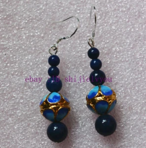 New Natural lapis lazuli gemstone Cloisonne Earring-925 Silver 4-8mm - Picture 1 of 4