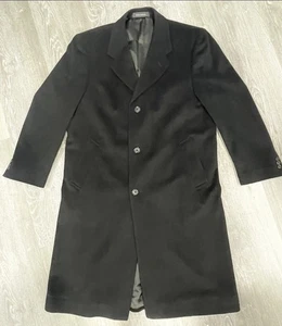 Vintage Luxus Mantel Herren 42R Schwarz Wollmischung Lang Tailored Coat Gefüttert - Bild 1 von 18