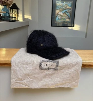 Gorra de béisbol Gucci negra y dorada con logotipo mohair - XL - Precio de venta sugerido por el fabricante $590 - Nueva - Auténtica Foto 1 de 4