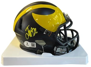 JUSTICE HAYNES SIGNED MICHIGAN WOLVERINES MINI HELMET BECKETT WITNESS COA - Picture 1 of 2