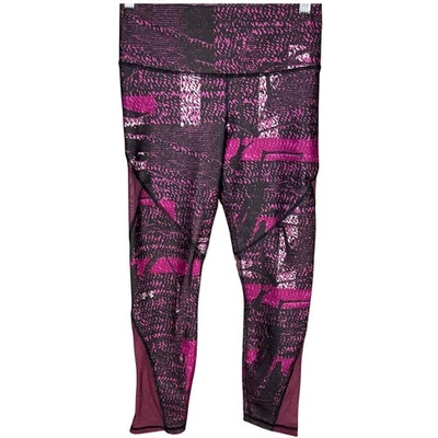 Leggings de compressão Under Armour HeatGear roxa preta abstrata ioga média - Imagem 1 de 4