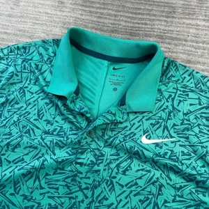 Nike Polo Shirt Mens Large Green Victory All Over Print Tees Dri Fit Golf - Picture 1 of 8