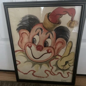 CLOWN WATERCOLOR SIGNED GINNY - Picture 1 of 3