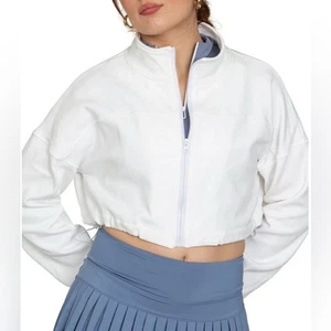Gold Hinge Collared Fleece Lined Long Sleeve Side Cinched Crop Jacket XS - Picture 1 of 10