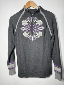 Athleta Wool Blend Nordic Floral 1/4 Zip Sweater Gray Purple Size MED Winter Ski - Picture 1 of 5