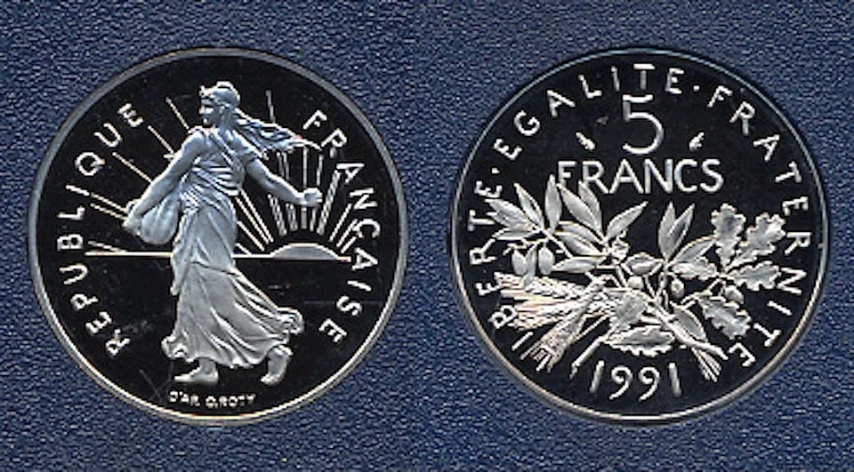 FDC : 5 Francs semeuse 1991 neuve de coffret BE - Photo 1/1
