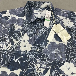 Camicia Tommy Bahama uomo grande blu punta cocco hawaiana ricamata floreale - Foto 1 di 11