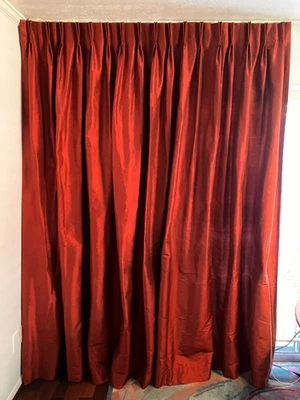 Restoration Hardware Thai Silk Solid Drapery French Pleat Panel 70 X 96 Red - Image 1 of 4