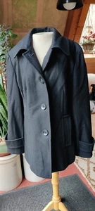 London Fog Women's XL Black Wool Blend Pea Coat Mid Length Minimalist Modest - Picture 1 of 12